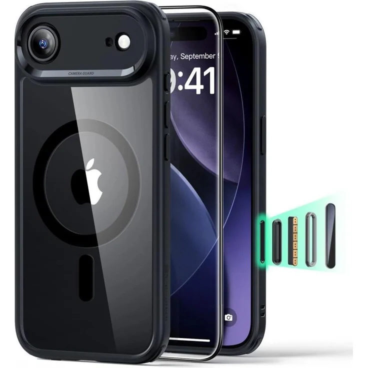 ESR Classic Hybrid Magnetic Case (Camera Control) für iPhone 17 Air, Transparent Schwarz, militärischer Schutz mit Kamerasteuerung