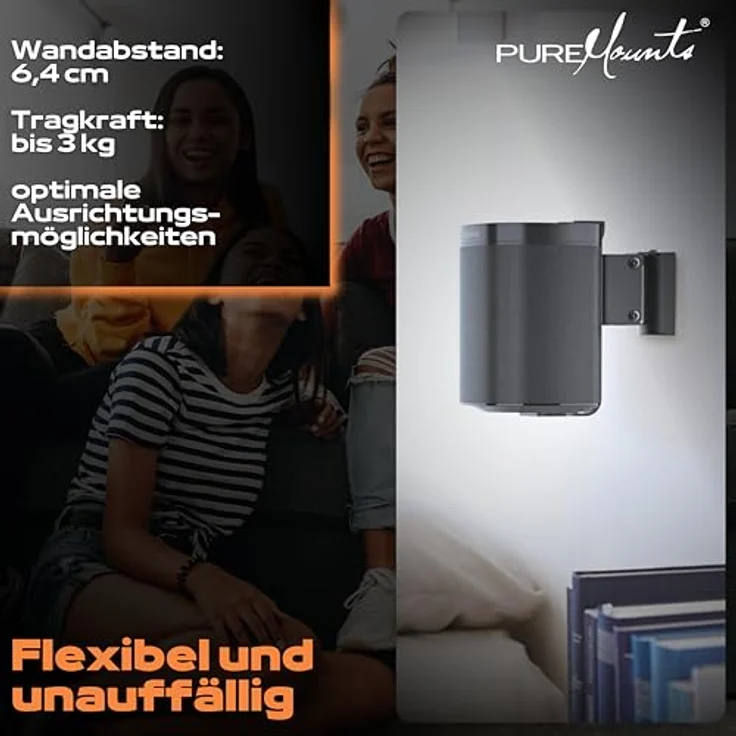 PureMounts PM-SOM-100 Lautsprecher Wandhalterung, kompatibel mit Sonos One, Sonos One SL, Sonos Play:1, Traglast: 3kg, schwarz – Bild 4