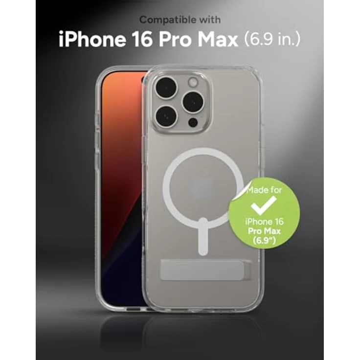 ZAGG Crystal Palace Snap KS, Graphen-verstärkte Hülle für iPhone 16 Pro Max [6.9-Inch], Transparent, MagSafe-kompatibel, stoßfest, integrierter Standfuß – Bild 2