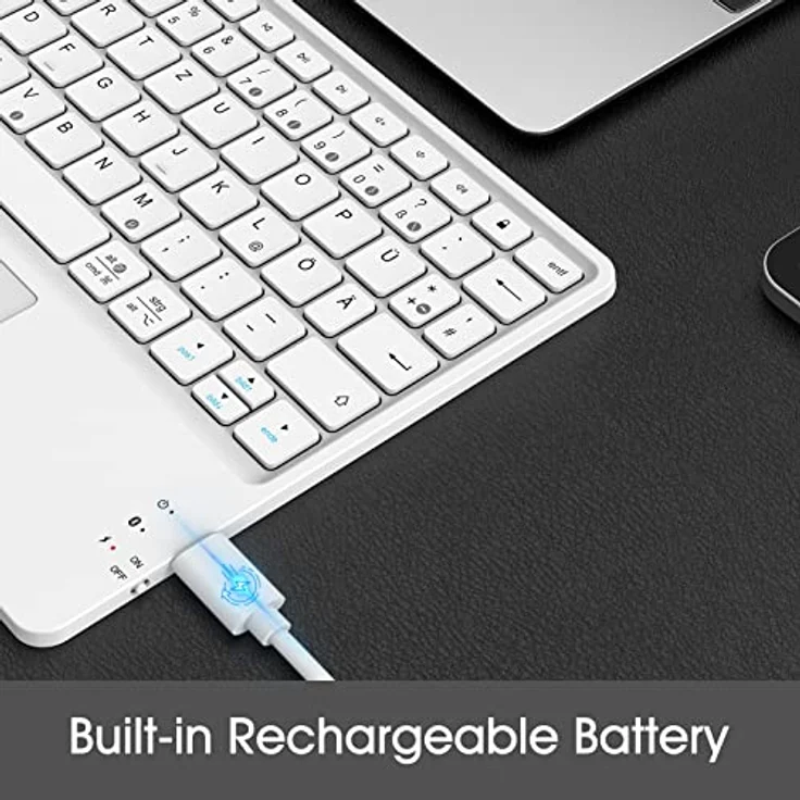 FINTIE Kabellose Bluetooth Tastatur mit Touchpad, Deutsche Layout, kompatibel mit iPad und Android-Tablets, Weiß – Bild 5