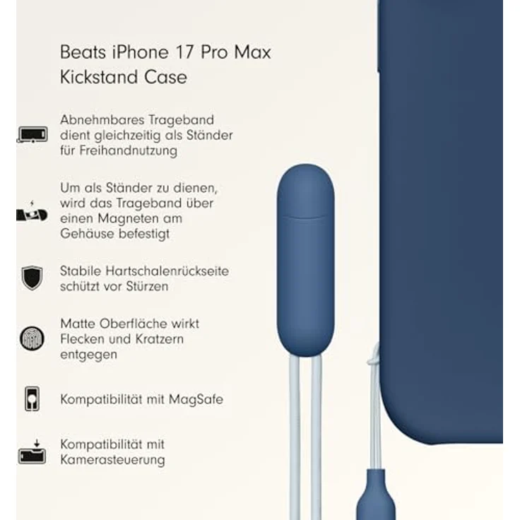 Beats iPhone 17 Pro Max Kickstand Case mit MagSafe, Kamerasteuerung, integrierter Ständer und Trageschlaufe – Felsblau – Bild 2