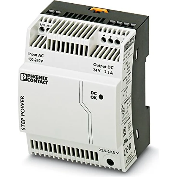 PHOENIX CONTACT STEP-PS/1AC/24DC/2.5 Primär Getaktete STEP POWER Stromversorgung zur Tragschienenmontage, 1-phasig Eingang, 24 V DC / 2,5 A Ausgang