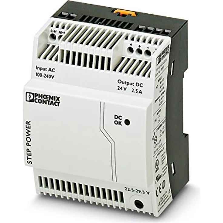 PHOENIX CONTACT STEP-PS/1AC/24DC/2.5 Primär Getaktete STEP POWER Stromversorgung zur Tragschienenmontage, 1-phasig Eingang, 24 V DC / 2,5 A Ausgang