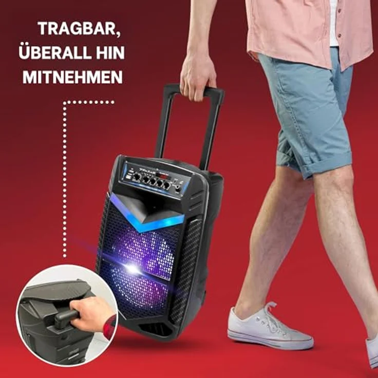 Pyle PA Bluetooth Lautsprecher-Karaoke Maschine, 600W, 10” Subwoofer, Karaoke Mikrofon, Bluetooth, Partybeleuchtung, Aufnahmefunktion, tragbar – Bild 6