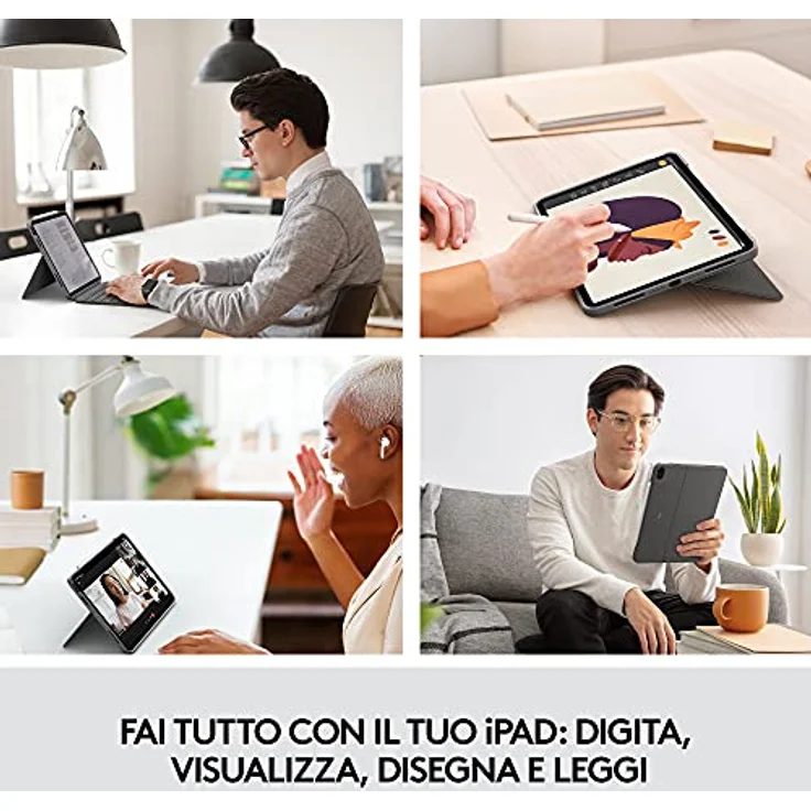 Logitech Combo Touch iPad Air (4. und 5. Gen - 2020, 2022) Keyboard Case, Italienisches QWERTY-Layout - Grau – Bild 2