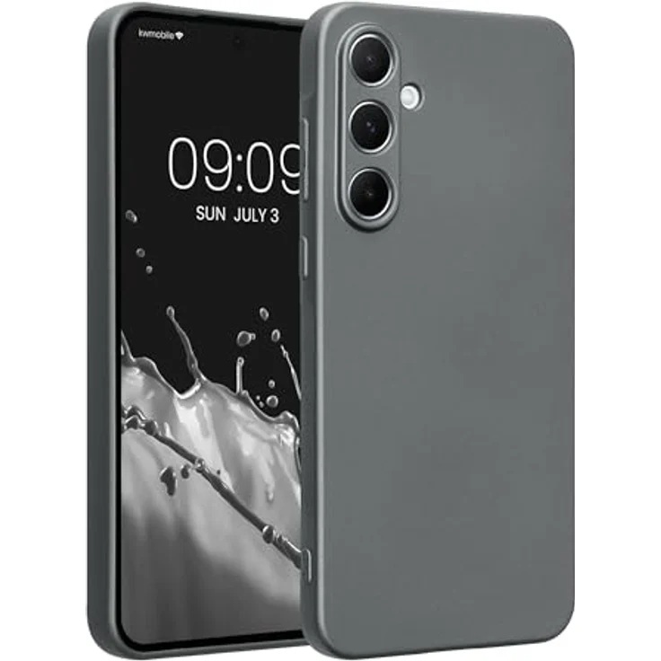 kwmobile Handyhülle für Samsung Galaxy A55 5G – weiche Silikon Schutzhülle mit metallischem Effekt in Metallic Grau, reißfest und rutschfest – Bild 1