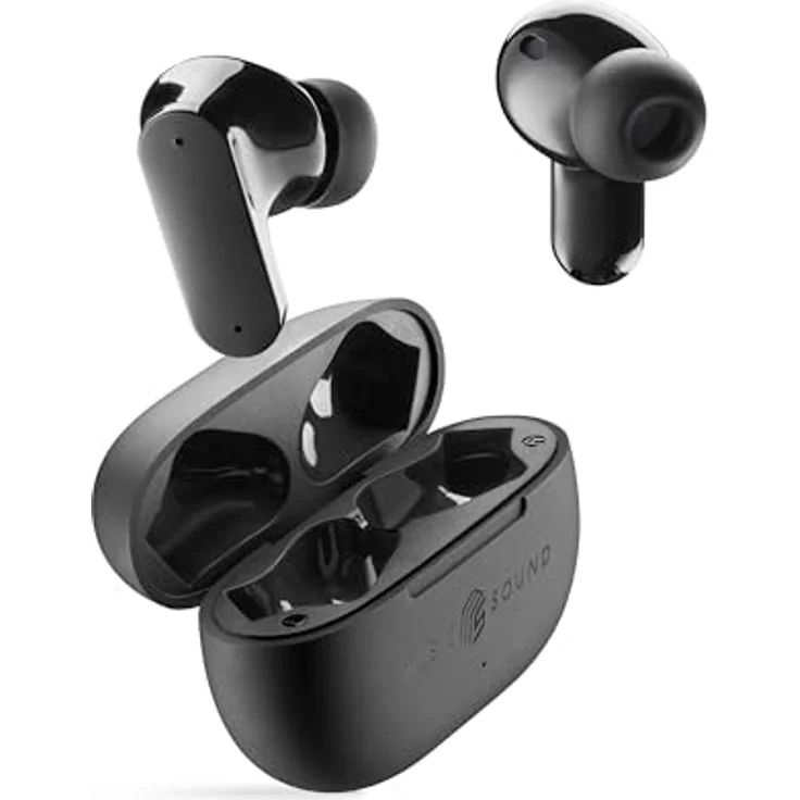 Music Sound Shield, True Wireless Stereo (TWS) Kopfhörer mit aktiver Geräuschunterdrückung, bis zu 30 Stunden Spielzeit, Schwarz – Bild 1