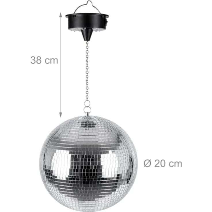 Relaxdays Discokugel, rotierend, Ø 20 cm, Silber mit mehrfarbigen LEDs und kabellosem Batteriebetrieb – Bild 4