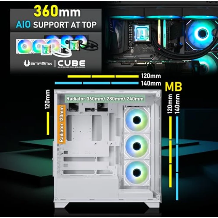 BitFenix CETO Premium Edition, Mid Tower PC Gehäuse mit 4 x Infinity ARGB-Lüftern, Panorama-hartglas, schwarzes Design, 360 mm AIO-Unterstützung – Bild 2