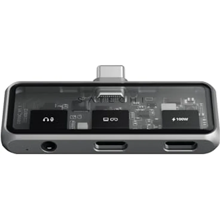 SATECHI Mobile XR Hub, USB-C-Adapter mit 100W Durchgangsladung, 10Gbps Datenübertragung, Videoausgang für XR/AR-Brillen, 4K-Auflösung, 3,5mm Audioanschluss, silber