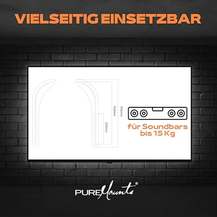 PureMounts PM-SOUND-B Soundbar Unviseralhalterung für Montage am TV oder Wandhalterung, Traglast: max. 15,0kg, VESA 400x400 – Bild 5