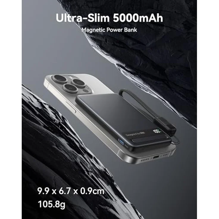 INIU Magnetische Powerbank 5000mAh MagPro USB-C Schnellladung, Schwarz – Bild 2