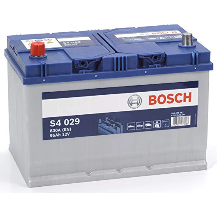 Bosch S4 Auto-Batterie, 95 Ah, 12 V, 830 A, Polklemme 1, blau und weiß – Bild 1