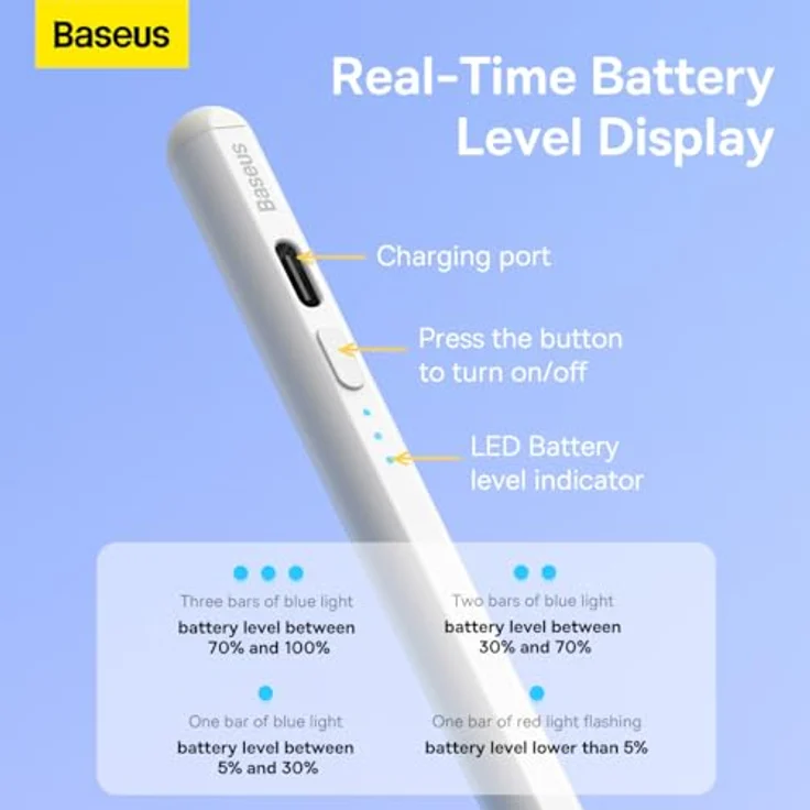 Baseus Smooth Writing 2 Stylus Pen with LED Indicators (white), Stylus, Weiss - Präziser Stift mit Batterieanzeige – Bild 9