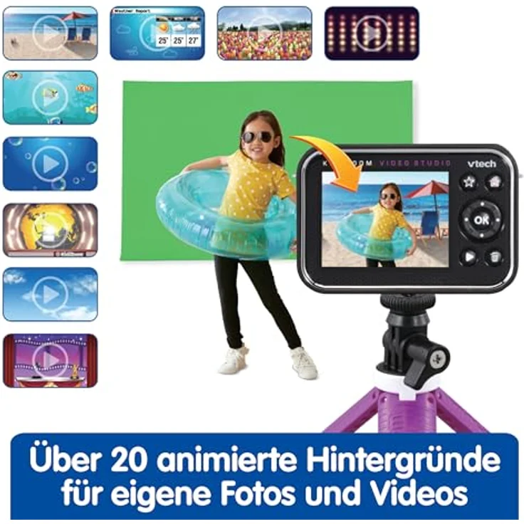 Vtech KidiZoom Video Studio HD lila, HD-Foto- und Videokamera mit Greenscreen und Selfie-Funktion – Bild 2