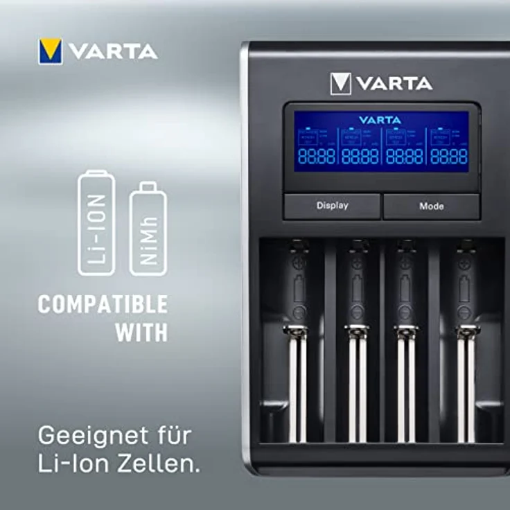 Varta LCD Dual Tech Ladegerät (geeignet für Ni-MH AA-AAA, Li-Ion 18650, 18490, 18350, 17670, 17500, RCR123A - 17335 - 16340, 14500, 10440, per USB ladbare Geräte, Einzelschachtladung) – Bild 8
