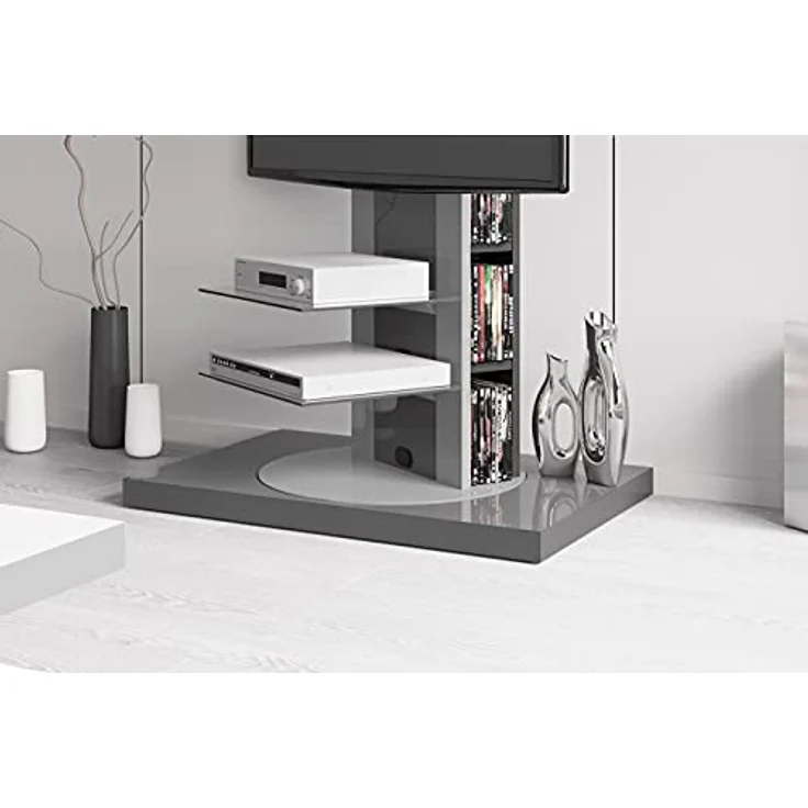 designimpex Fernsehtisch Roma H-777nw Grau Hochglanz 360° drehbar TV Möbel inkl. TV-Halterung – Bild 2