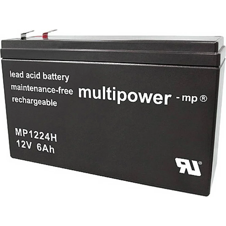 Multipower MP1224H 141144 Bleiakku 12V 6Ah AGM, wartungsfrei, kompakte Abmessungen 51 x 102 x 151mm, Flachstecker 6.35mm