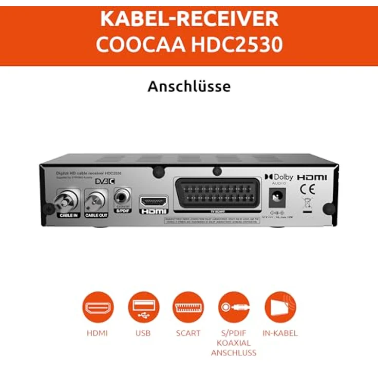 COOCAA HDC2530, Digitaler HD-Kabelempfänger für Full HD-Fernsehen, Dolby Audio, inklusive HDMI-Kabel, USB & SCART-Anschlüsse, Benutzerfreundliches Menü, schwarz – Bild 3