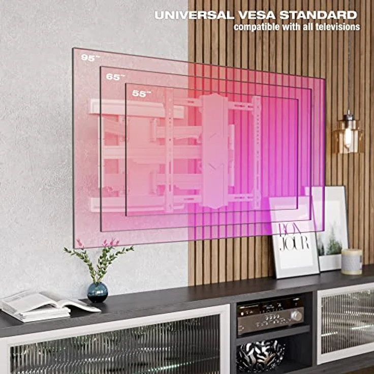 RICOO TV Wandhalterung Fernseher Schwenkbar Neigbar für 55-95 Zoll, Universal TV Halterung S7544-W, Fernsehhalterung für Wand, Wandhalterung Fernseher 65 Zoll+, bis 70 Kg mit max. VESA 400x400mm – Bild 5