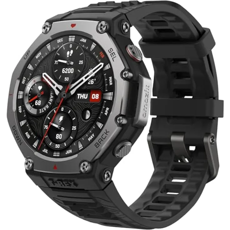 Amazfit T-Rex 3 Outdoor Smartwatch 48mm AMOLED Display, 27 Tage Akkulaufzeit, NFC Zahlung, 170+ Sportmodus, 45m Freitauchen - Schwarz