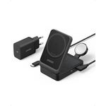 Anker MagGo 3-in-1 Ladestation, Qi2 zertifizierter 15W kabelloser Ladeständer, MagSafe kompatibel, Apple Watch Ladegerät, Für iPhone 15/14, AirPods, Apple Watch 9 (Mit 40W USB-C Netzteil)