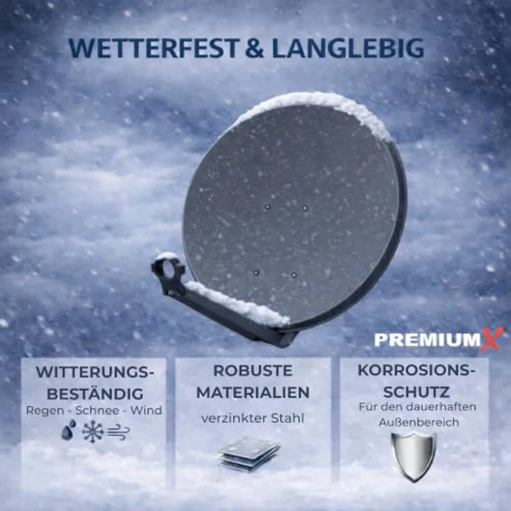 PremiumX PXS80 SAT Anlage, 80 cm Anthrazit Antenne mit Twin LNB weiß und 4x F-Stecker – Bild 4