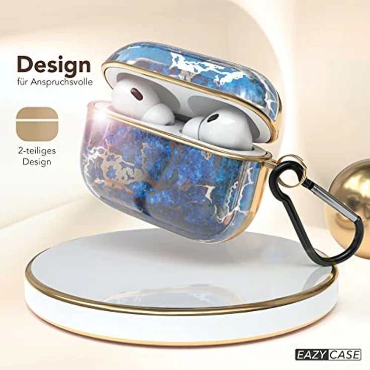 EAZY CASE AirPods Pro 2 Hülle Dunkelblau Marmor Hard Case Stoßfest mit Karabiner - Antikratz Etui rutschfest - für Airpod Pro 2. Generation - EAZY CASE – Bild 2
