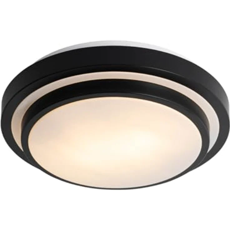 Qazqa - Moderne Bad Außen Deckenleuchte WaldenI 2-flammig schwarz-weiß 35cm IP44 - Stahl Rund LED geeignet E27 – Bild 1