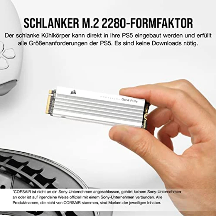 Corsair MP600 PRO LPX 4TB M.2 NVMe PCIe x4 Gen4 SSD - Optimiert Für PS5 (Bis zu 7.100 MB/Sek. Sequentielle Lese- Und 6.800 MB/Sek. Sequentielle Schreibgeschwindigkeiten, Kompakter Formfaktor) Weiß – Bild 3