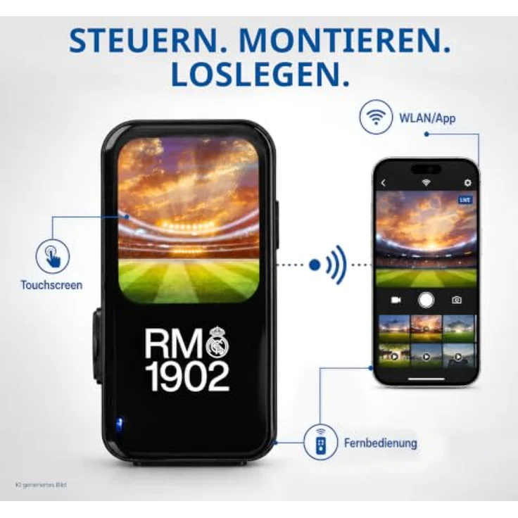 Real Madrid Action-Kamera 4K, Touchscreen, EIS, wasserfest, Sony Sensor, WLAN, 20 MP, MicroSD bis 256 GB, inkl. Fernbedienung – Bild 7