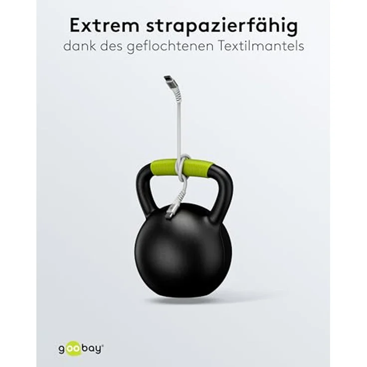 Goobay USB-C™-auf-USB-C™-Textilkabel, 3 m, weiß, mit Metallsteckern und Knickschutz, 60 W Leistung – Bild 6