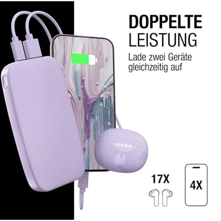 Fresh 'n Rebel Powerbank 12000mAh - USB-C in & Out, Fast Charge 20W, 6 Sicherheitsmerkmale, tragbarer Akku für iPhone und Android (Dreamy Lilac) – Bild 3