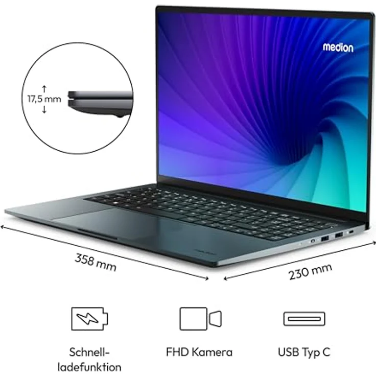 MEDION E15223 39,6 cm (15,6 Zoll) Full HD Laptop (Intel N100, 128GB PCIe SSD, Intel UHD, 4GB DDR5 RAM, WLAN, Win 11 Home S-Modus) - Leistungsstarkes Notebook mit Intel Prozessor, schnelle SSD und mattes Full HD Display – Bild 3