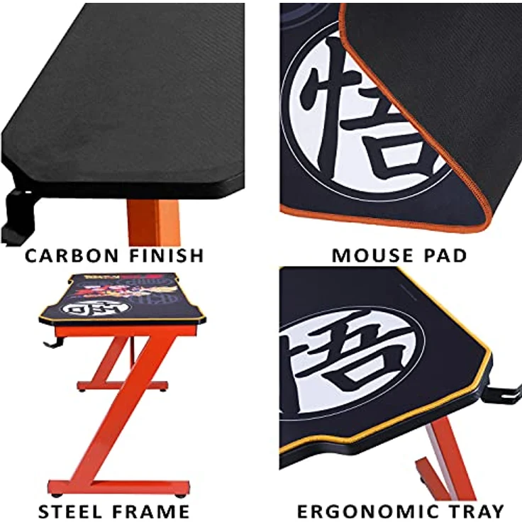 Subsonic DBZ Dragon Ball Z - Ergonomischer Gamer's Desk mit Carbon Finish und integriertem Mauspad Offizielle Lizenz PC Gaming – Bild 4