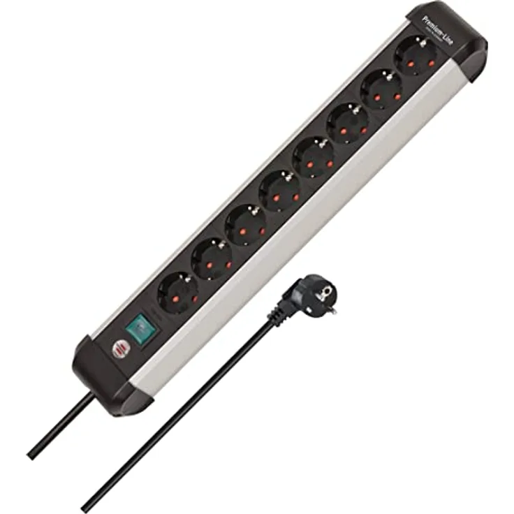 Brennenstuhl Premium-Alu-Line Steckdosenleiste 8-Fach/Steckerleiste aus hochwertigem Aluminium (Mehrfachsteckdose mit Schalter und 3m Kabel, Made in Germany)