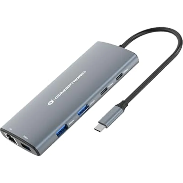 Conceptronic DONN06G 10-in-1 USB 3.2 Gen 1 Dockingstation, HDMI, 100W USB PD, USB-C 5Gbps x 2, USB-A