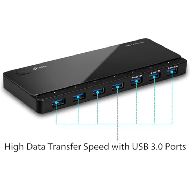 TP-Link UH700 7-Port USB 3.0 HUB inklusive Netzadapter und USB 3.0 Kabel, bis zu 5 Gbit-s, Hot Swapping, unterstützt Windows, Mac OS, Linux, schwarz – Bild 3