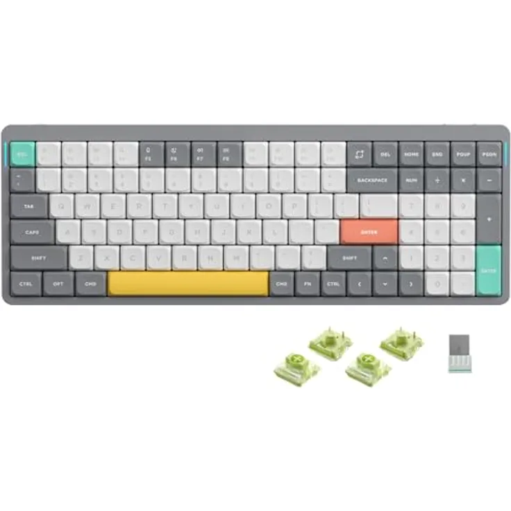nuphy Air96 V2 Mechanische Tastatur Kabellos mit niedrigem Profil, 100 Tasten RGB Hot-Swap Tastatur unterstützt 2.4GHz Wireless/Bluetooth/USB-C für PC/Laptop/Windows/Mac-Grey Gateron Aloe Switch