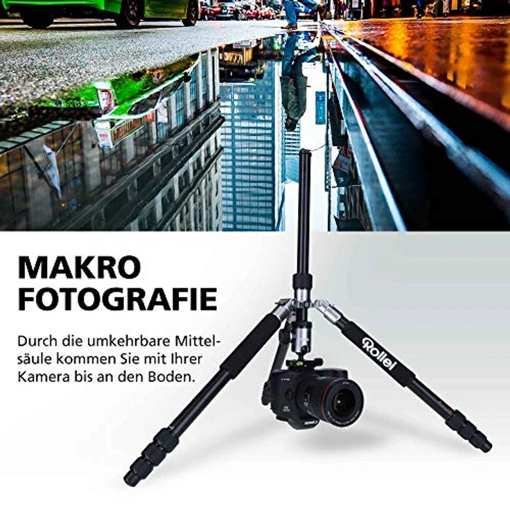 Rollei C5i-kompaktes, leichtes, allround Fotostativ aus Aluminium I 4in1 Stativ verwendbar als Dreibeinstativ, Ministativ, Makrostativ und Monopod, Arca Swiss kompatibel I inkl. Kugelkopf und Stativtasche I Titan – Bild 4