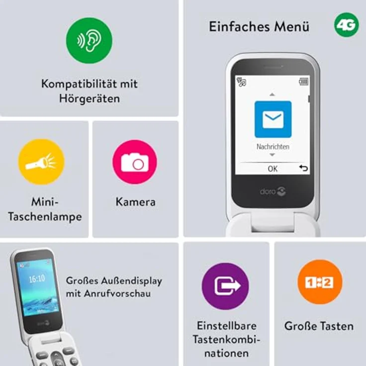 Doro 2880 4G Klapphandy für Senioren - Notruftaste - Einfach zu bedienen - Sprachgesteuerte Tasten - Bluetooth (Rot) – Bild 3