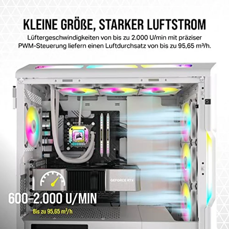 Corsair AF120 RGB Slim, 120-mm-PWM-Lüftersatz Mit Dynamischem Lager - Dünnes Profil Für Kleine Gehäuse - Bis zu 2000 U/min - 8 Adressierbare RGB-LEDs - Doppelpack Mit Lighting Node CORE - Weiß – Bild 4