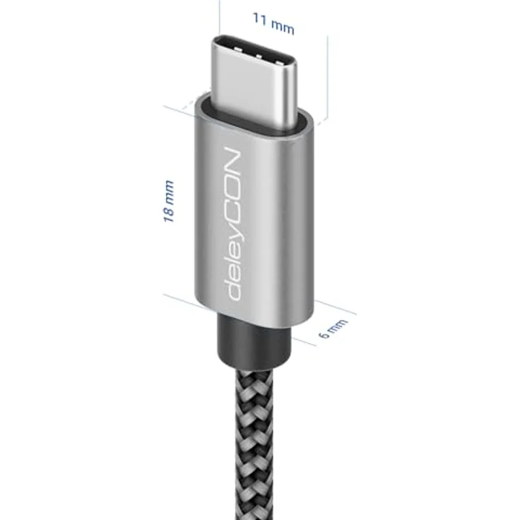 deleyCON 1m USB C Kabel PD3.0, 60W Schnellladekabel mit Nylon-Ummantelung, USB-C auf USB-C für iPhone 17 16 15 Pro Max, Galaxy S26 S25 S24 S23, Pixel, iPad Pro, MacBook Air, Switch, PS5 – Bild 2