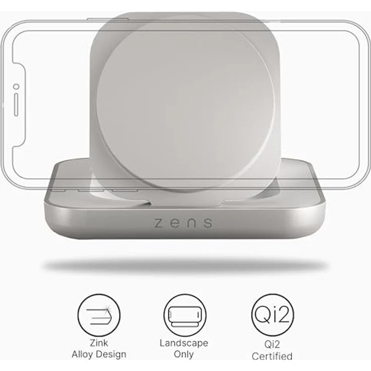 ZENS Induktions-Ladegerät ZESC20W Apple MagSafe, Qi2-Technologie, Weiß/Silber, inkl. USB-C-Kabel und Netzadapter – Bild 2