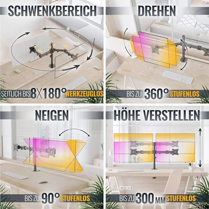 RICOO Monitor Tischhalterung für 2 Monitore Monitorhalterung TS5811 Monitorständer Schwenkbar Neigbar Höhenverstellbar Bildschirmständer Tisch Ständer Monitorhalterungen VESA 75x75 100x100 Schwarz – Bild 3