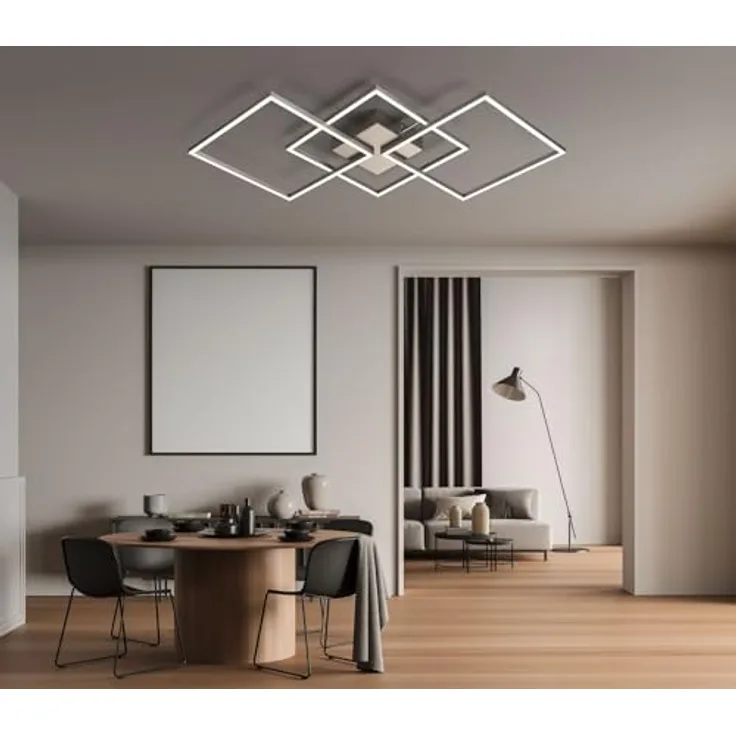 IMPTS LED Deckenleuchte Dimmbar mit Fernbedienung, 34W Metall Eckig, Modern Wohnzimmerlampe, Flurlampe, Memory-Funktion, 3000K-6500K, Nachtlicht, IP20, 862*424*47mm