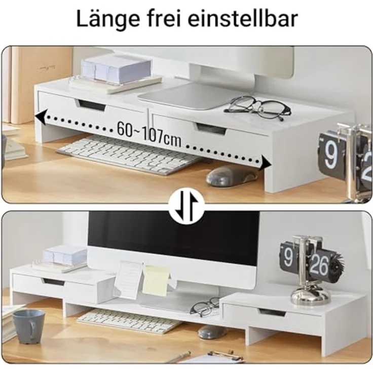 SoBuy Monitor-Halterung BBF04, Design Monitorerhöhung für 2 Monitore in Natur und Weiß, Belastbarkeit bis 25 kg, aus Bambus/MDF – Bild 3