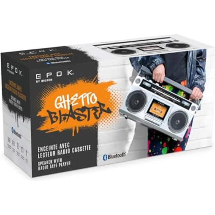 Bigben Retro Ghetto Blaster, Speaker mit FM Radio und Bluetooth, grau, Kassettenspieler – Bild 4