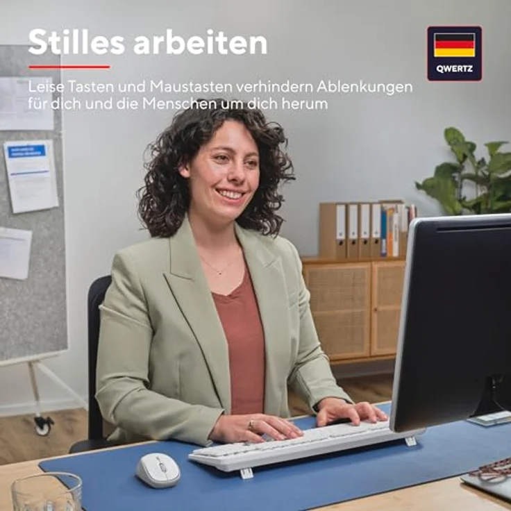 Trust ODY II Leise Tastatur Maus Set Kabellos Deutsches QWERTZ Layout, Flachen Tasten, Beidhändig Funkmaus 800-1600 DPI, Spritzwassergeschützt, für PC Computer Laptop Mac, Weiß – Bild 2