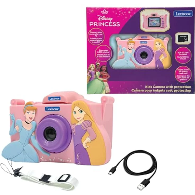 Lexibook DJ078DP, Disney Prinzessin Kinderkamera mit Schutzhülle, integrierter MP3-Player und 15 Foto-Filtern, rosa – Bild 1